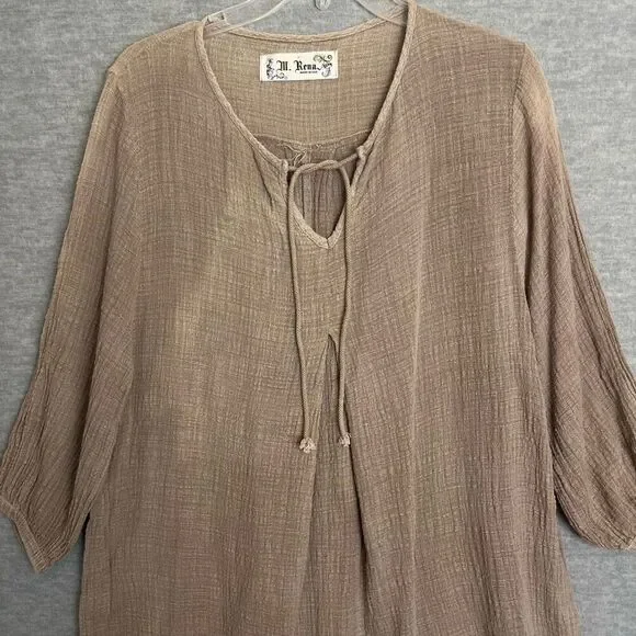 M. Rena Boho Lagenlook Gauze Tunic Womens Medium Beachy Artsy Breezy Made in USA - Picture 2 of 13